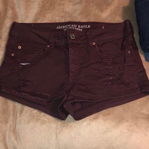 AE Stretch Shortie Jean Shorts (Burgundy)